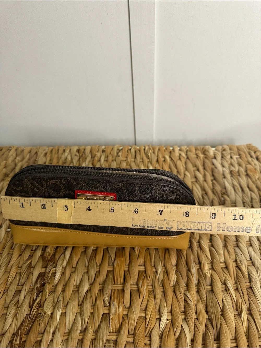 Calvin Klein Brown Monogram Cosmetic Pouch with Mustard Tri